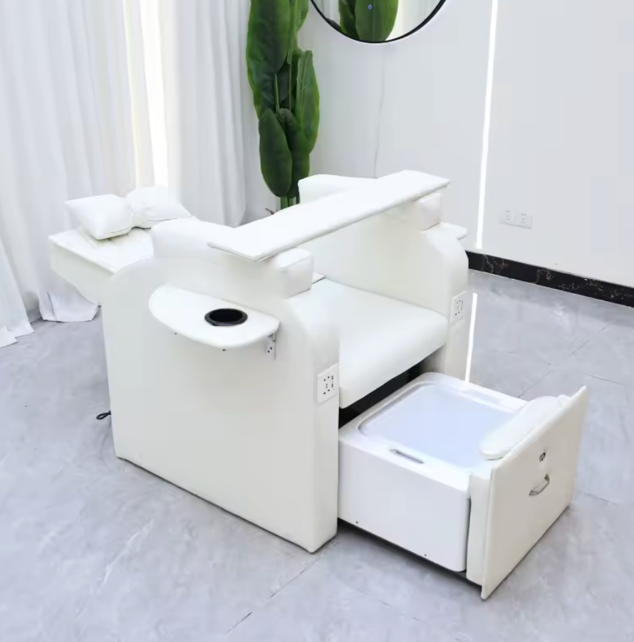 Electric White Manicure Pedicure Chairs Foot Care Spa Massage Without Plumbing