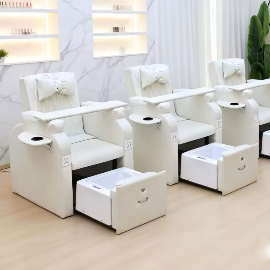 Electric White Manicure Pedicure Chairs Foot Care Spa Massage Without Plumbing