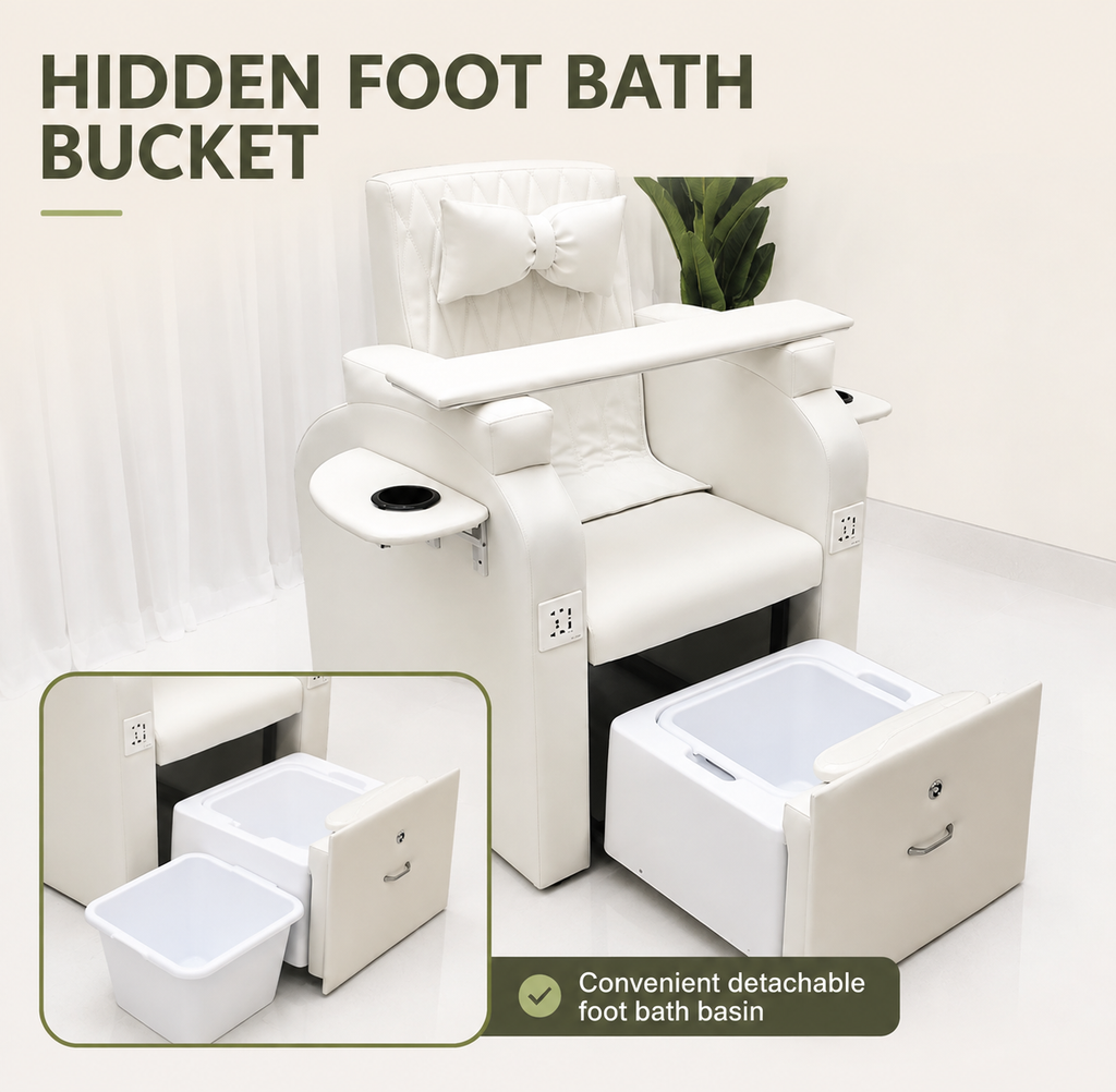 Electric White Manicure Pedicure Chairs Foot Care Spa Massage Without Plumbing