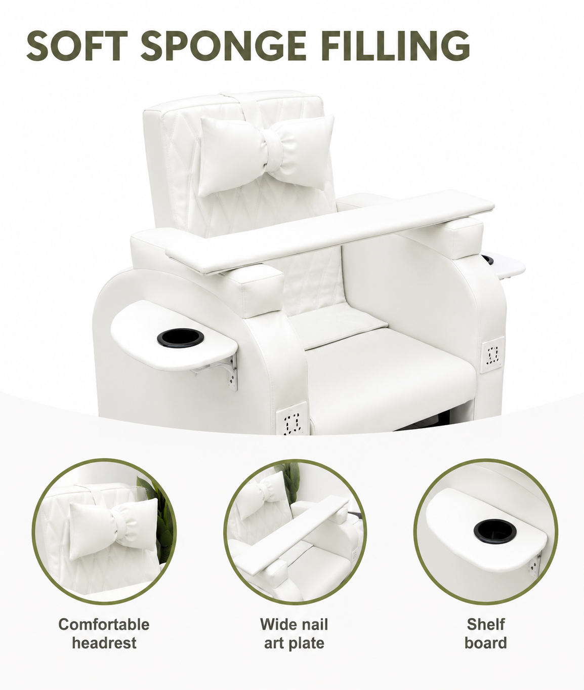 Electric White Manicure Pedicure Chairs Foot Care Spa Massage Without Plumbing